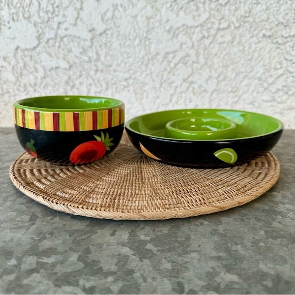 Crate & Barrel Ceramic Mambo Lime Margarita Salter & Salsa Set - Picture 1 of 3
